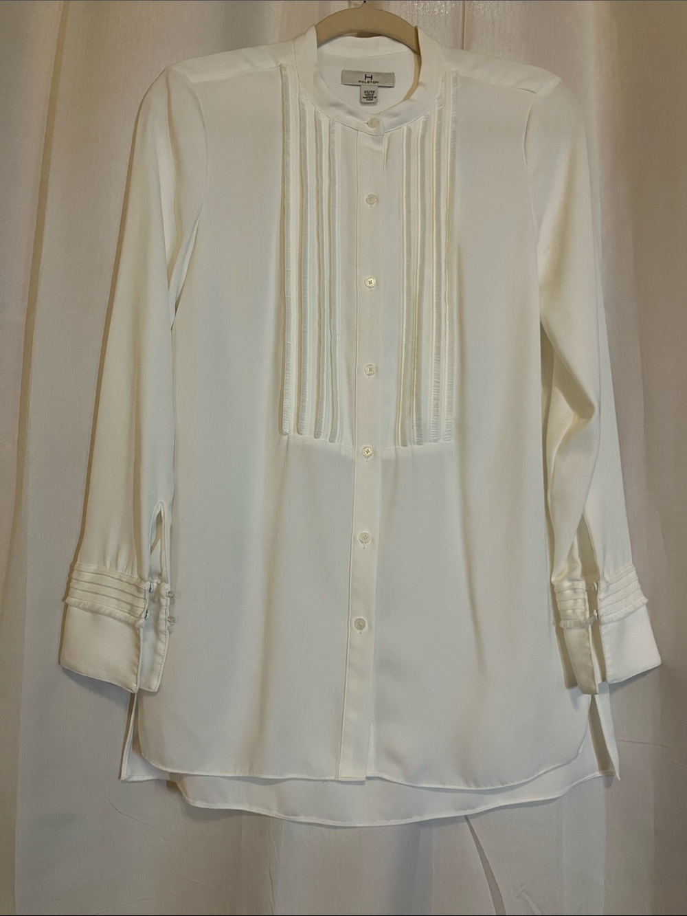 H by Halston Ivory Pintuck Front Button-Down Blouse